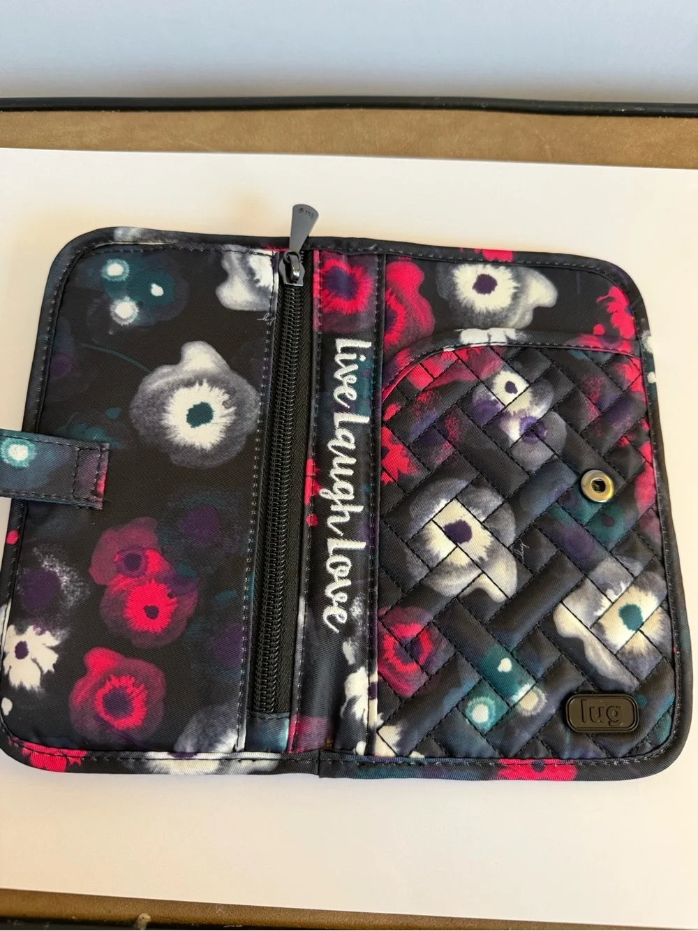 Lug Tandem Snap RFID Wallet Watercolor Black Floral Travel Organizer